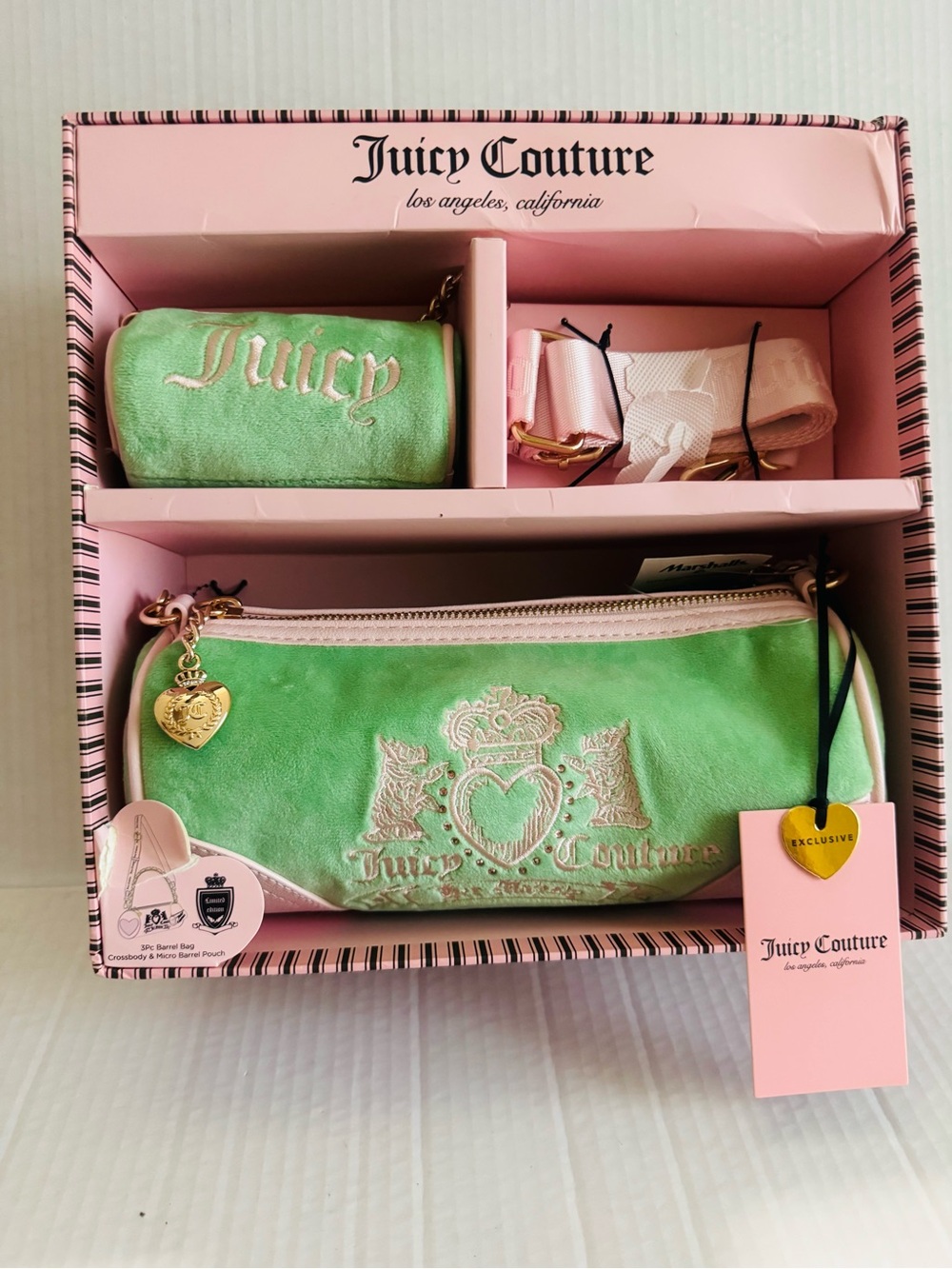 Juicy Couture heritage barrel bag Set Scottie dog retro green Bnib